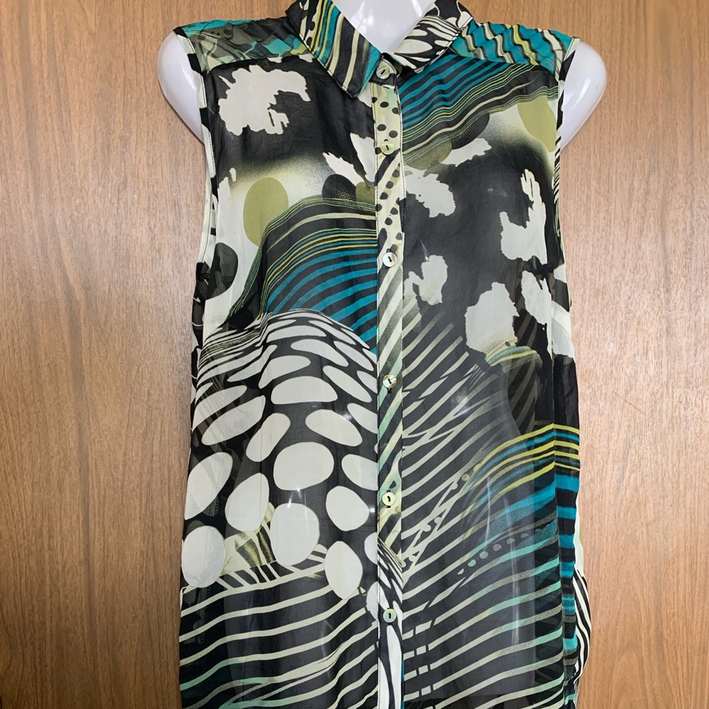 Adore L Blue Black See Through Sleeveless Blouse